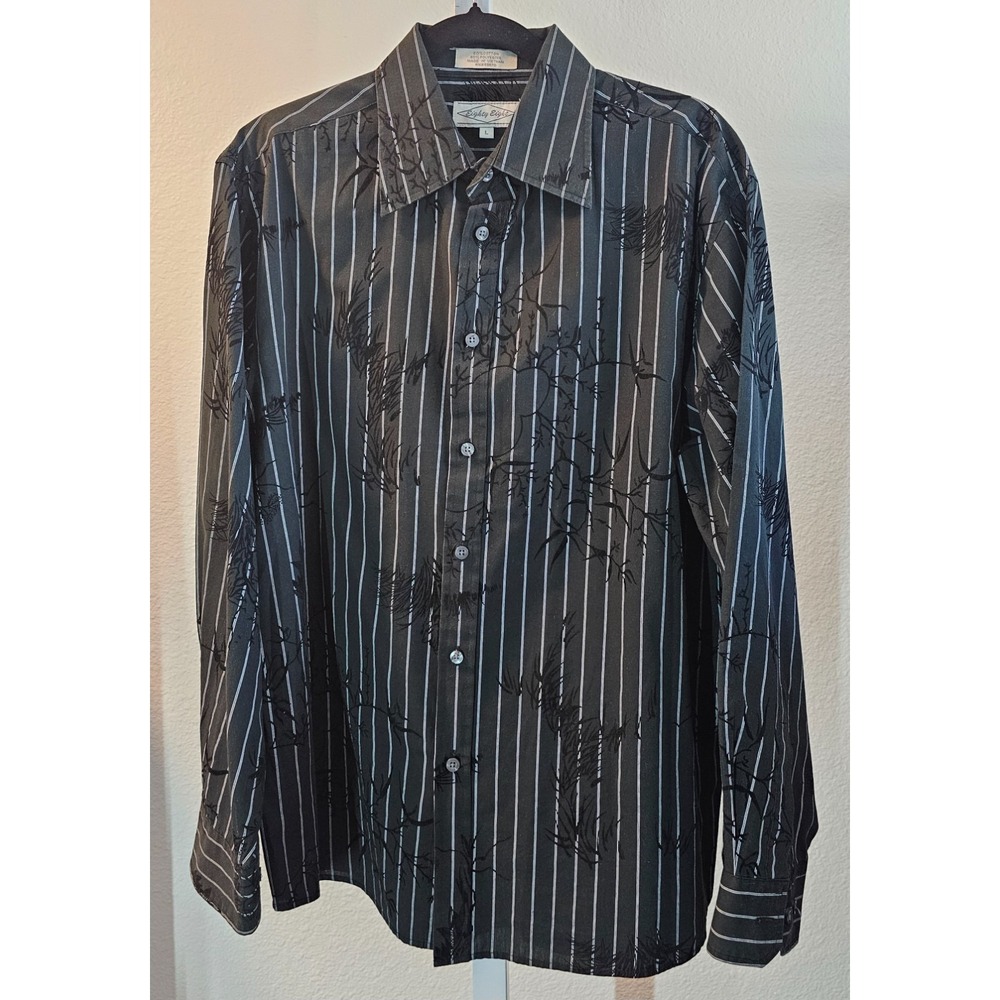 Eighty Eight Mens Shirt Large Black White Striped Raised Velvet Button Cotton